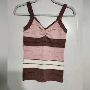Pink, Brown, and White Colorblock Knit Sweater Tank - Valentine's Day Striped
